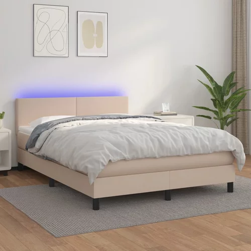  Krevet box spring madrac LED cappuccino 140x200cm umjetna koža