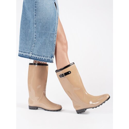 Shelvt Beige women's patent leather boots Cene