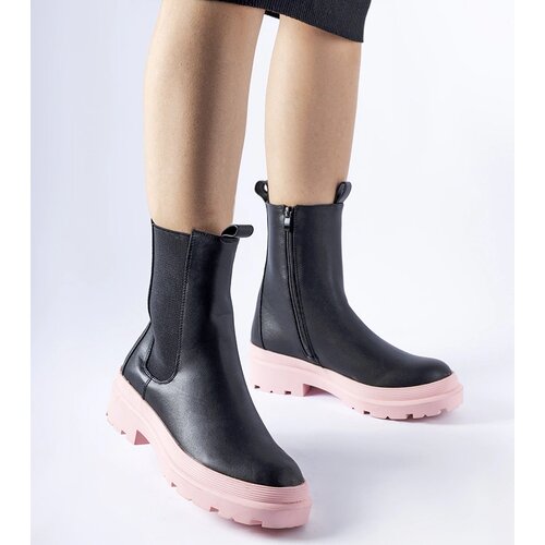 Gemre Black ankle boots on a pink sole Georgette Cene