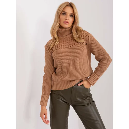 Fashion Hunters Lady's camel sweater with turtleneck
