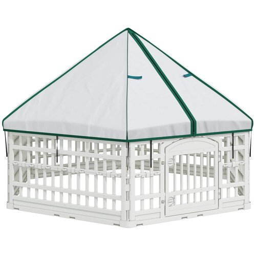 VidaXL Ograda za Pse s 6 Panoa 177 5 x 154 5 x 112 cm Plastika Bijela - s krovom i podlogom 177 5 x 154 5 x 112 cm Slike