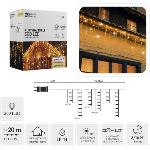  Ledeni zastor 20 m 500 LED - toplo bijela + hladno bijeli svjetlucavi efekt Cijene