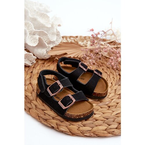 Kesi Children&amp;#039;s sandals on a cork platform, Velcro fastening, black Rorria Slike