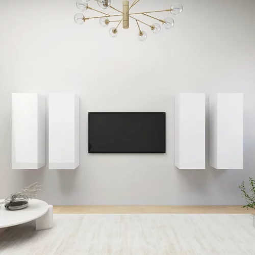 vidaXL TV omarice 4 kosi visok sijaj bele 30,5x30x90 cm iverna plošča