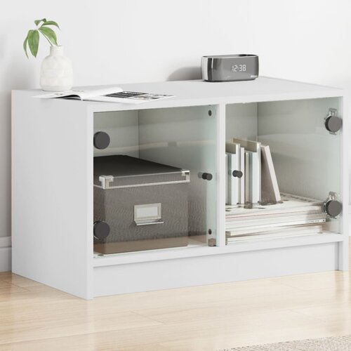  The Living Store TV omarica s steklenimi vrati bela 68x37x42 cm - TV Omarica, (21555934) Cene