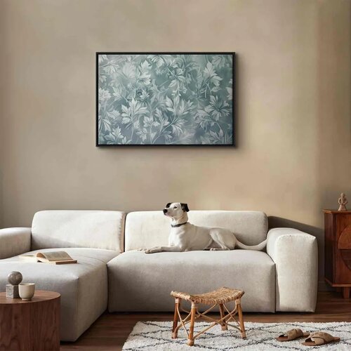  Slika - Ornaments in Worn Muted Turquoises: Delicate Plant Pattern 120x80 U crnom drvenom okviru Slike