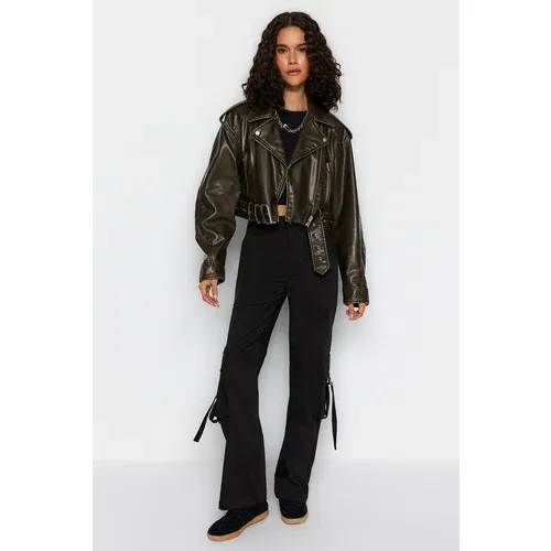 Trendyol Black Satin Regular Waist Wide Leg Jeans with Cargo Pocket