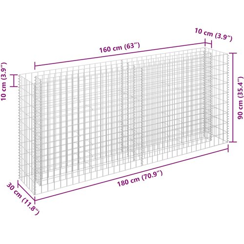  Gabionska sadilica od pocinčanog čelika 180 x 30 x 90 cm Slike