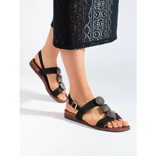 SERGIO LEONE Women's Black Comfortable Flat Sandals