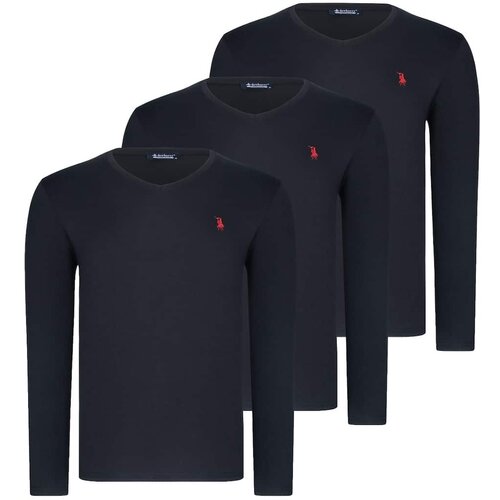 Dewberry TRIPLE SET T8587 V COLLAR MEN'S SWEATSHIRT-BLACK-BLACK-BLACK Cene
