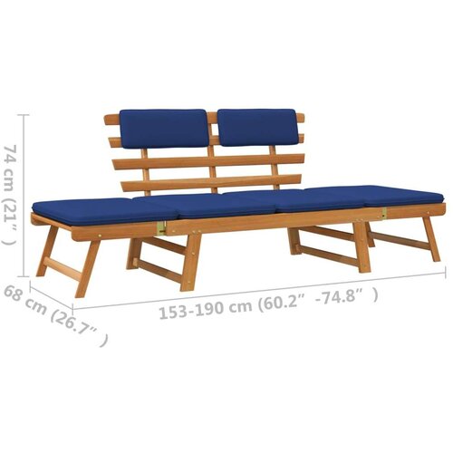 VidaXL Vrtna klupa s jastucima 2-u-1 190 cm masivno bagremovo drvo Slike