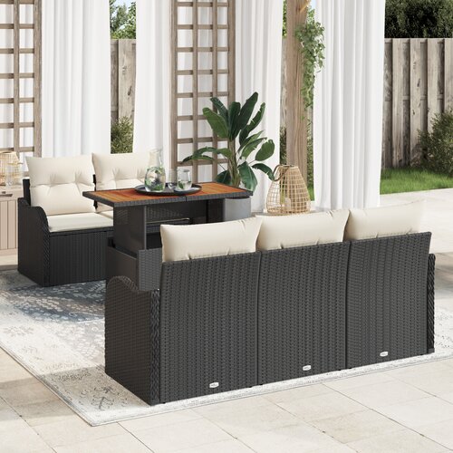 vidaXL 6-delni vrtni sofa set z blazinami črna poli ratan akacija Cene