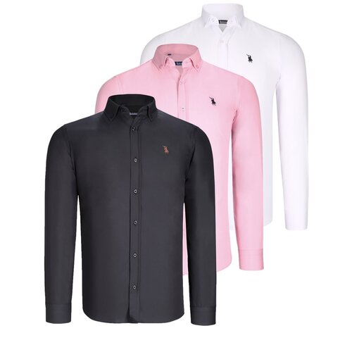Dewberry TRIPLE SET G725 MEN'S SHIRT-BLACK-WHITE-PINK Cijene