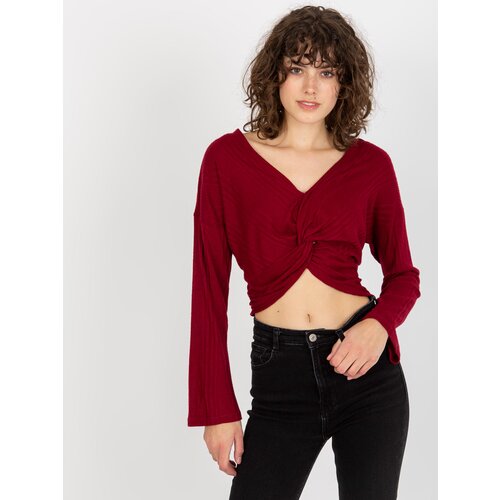 Fashion Hunters Women&amp;#039;s blouse crop top with long sleeves - burgundy Slike