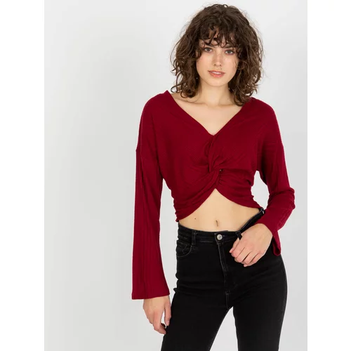 Fashion Hunters Women's blouse crop top with long sleeves - burgundy