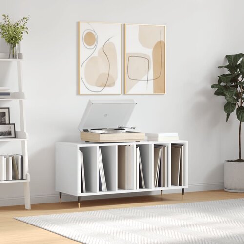 The Living Store Omarica za gramofonske plo&amp;scaron;če sijaj bela 100x38x48 cm inž. les - Omarica Za Gramofonske Plo&amp;scaron;če, (21433940) Slike