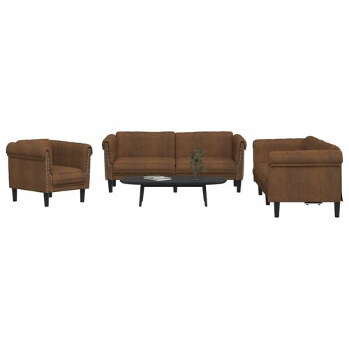 vidaXL 3-dijelni set sofa smeđi bar&scaron;unasti Cene