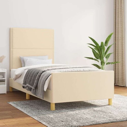  Okvir za krevet s uzglavljem krem 90x190 cm od tkanine Slike