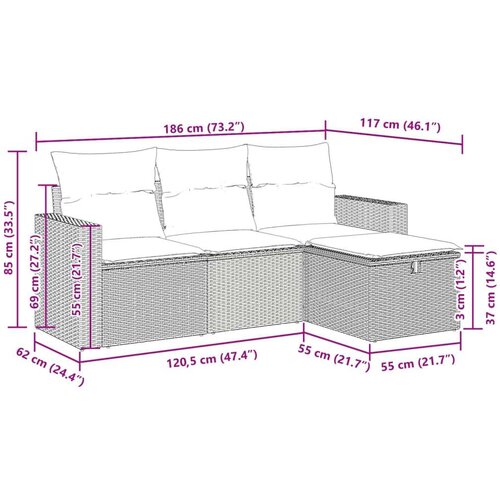 vidaXL 4-dijelni set vrtnih sofa od poliratana s jastucima crni Cijene