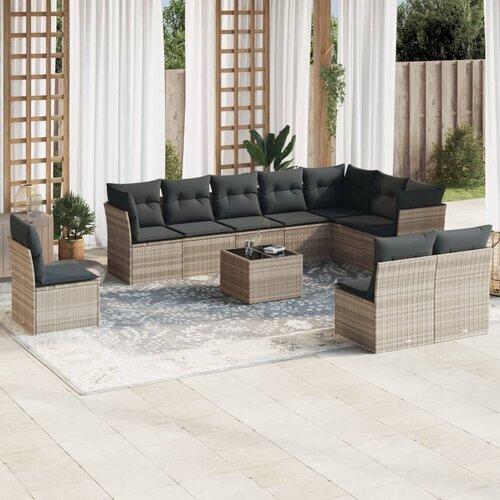 vidaXL 11-dijelni set vrtnih sofa poliratan s jastucima svijetlosivi Cijene