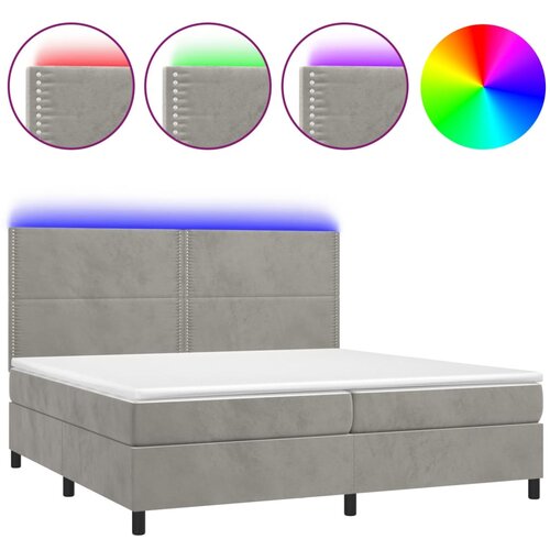 Maison Chic Box spring postelja - Vzmetna postelja z vzmetnico LED svetlo siva 200x200cm žamet SL3168, (21904321) Cene