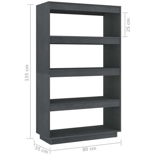 VidaXL knjižna omara za razdelitev prostora siva 80x35x135 cm borovina Slike