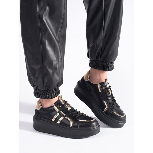 Shelvt Black leather platform sneakers Cene