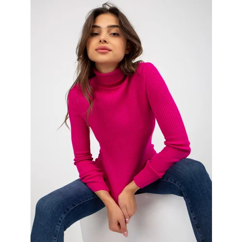 Fashion Hunters Women's fuchsia striped sweater with turtleneck