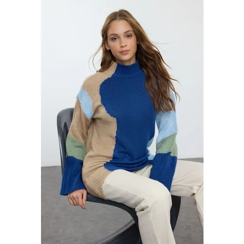 Trendyol Blue Color Block Knit Sweater