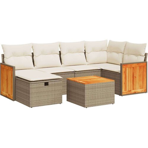 VidaXL 7-dijelni set vrtnih sofa od poliratana s jastucima bež Slike