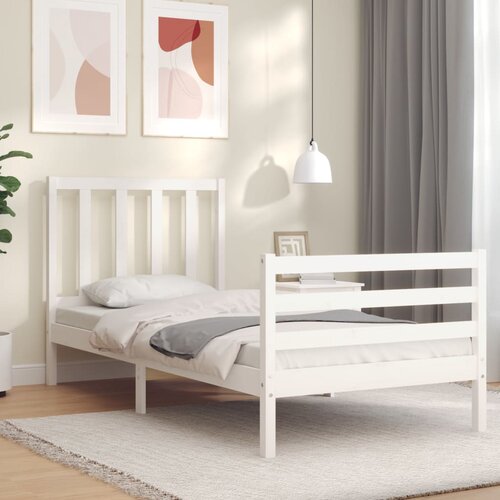 The Living Store Posteljni okvir z vzglavjem bel 100x200 cm trden les - Posteljni Okvir, (21526369) Cene