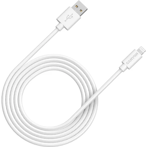 Canyon MFI C48 Lightning USB Cable for Apple , round, PVC, 2M, OD:4.0mm, Power+signal wire: 21AWG*2C+28AWG*2C, Data transfer speed:26MB/s, White. With shield , with logo and package. Certification: ROHS, MFI. - CNS-MFIC12W