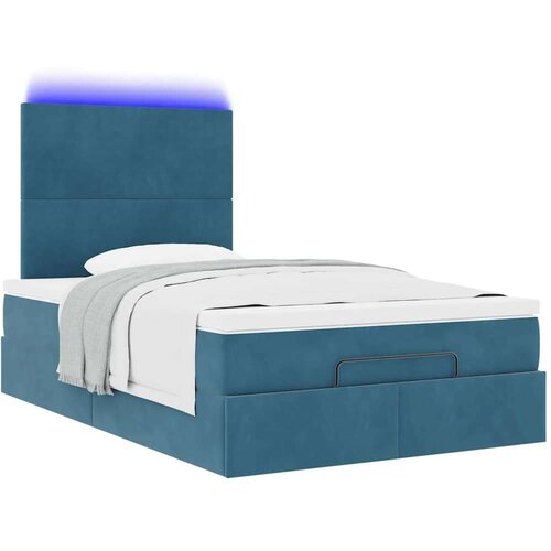 VidaXL Otomanski posteljni okvir z vzmetnicami moder 120x200cm žamet Slike