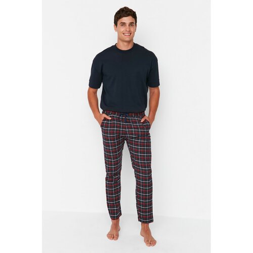 Trendyol Men's Navy Red Plaid Regular Fit Woven Pajama Bottoms Slike