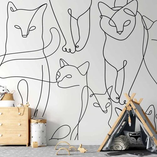  Foto tapeta - Cat lineart - minimalist sketches of black cats on white background 150x105 Vodootporna Slike