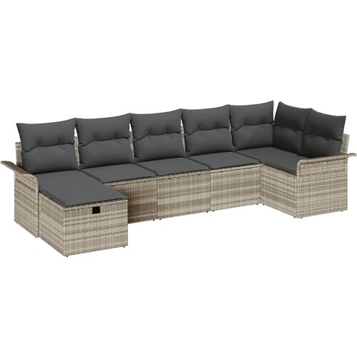  Sjedeća garnitura za vrt 7 kom. Poli ratan Siva 297,5 x 132,5 x 85 cm Slike
