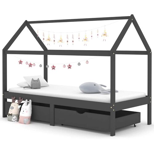 VidaXL otro&amp;scaron;ki posteljni okvir s predali temno siva borovina 90x200 cm Slike