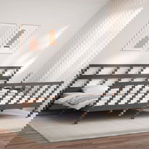 VidaXL Okvir za krevet s uzglavljem sivi 200 x 200 cm od masivnog drva Slike
