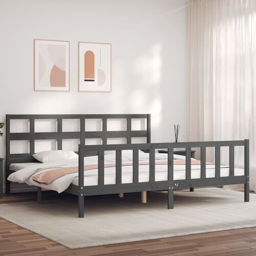 vidaXL Posteljni okvir z vzglavjem siv 200x200 cm trden les Cene