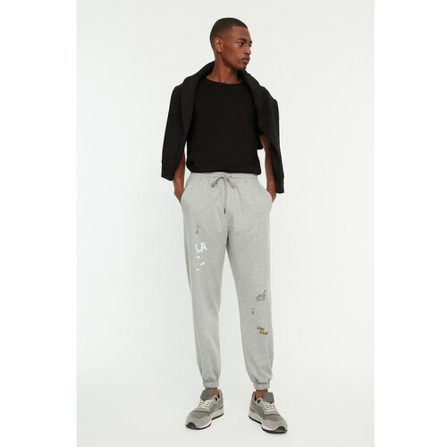 Trendyol Gray Men's Oversize Fit Elastic Pants Printed Sweatpants Slike