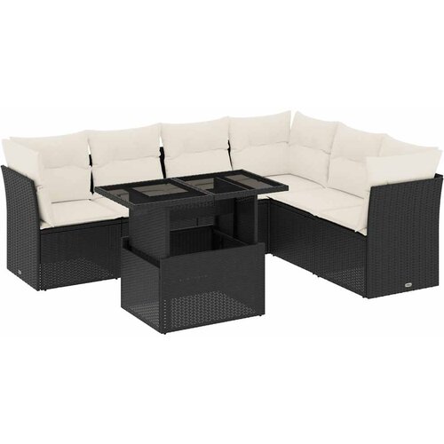 Maison Chic Seti vrtnega pohi&amp;scaron;tva - Vrtna garnitura - Vrtni pohi&amp;scaron;tvo set 7-delna z blazinami črn poli ratan, (21801605) Slike