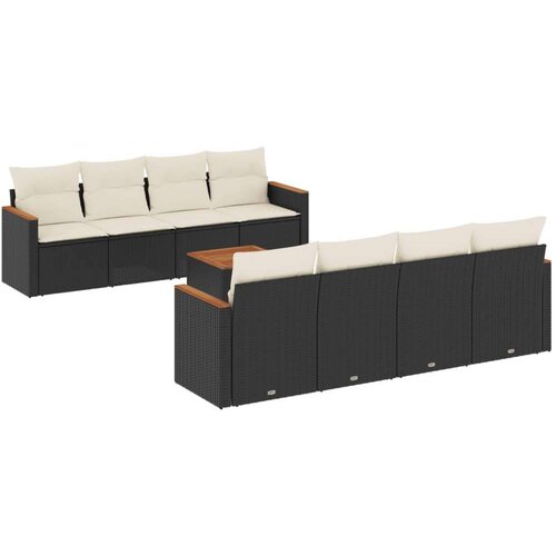  9-dijelni set vrtnih sofa s jastucima crni od poliratana Slike