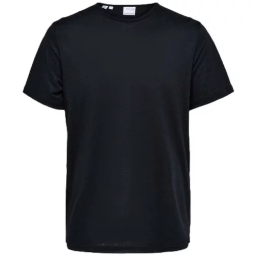 Selected Majice & Polo majice T-Shirt Bet Linen - Black Črna