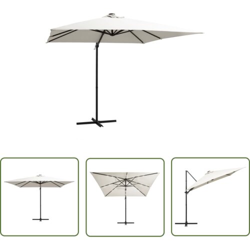  The Living Store Stranski senčnik LED luči in kovinski drog 250x250 cm peščen - Stranski Senčnik, (21743590) Cene