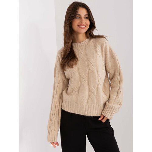 Fashion Hunters Light beige classic sweater with cables Slike