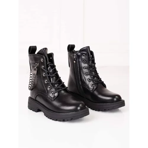 SHELOVET Girl's ankle boots with chain black