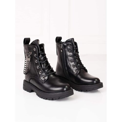 SHELOVET Girl's ankle boots with chain black Slike