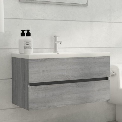 vidaXL Omarica za umivalnik siva sonoma 90x38,5x45 cm konstruiran les Cene