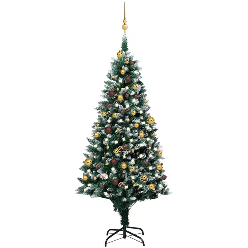 vidaXL umjetno božićno drvce LED s kuglicama i šiškama 180 cm