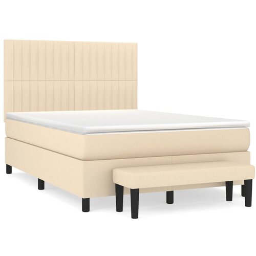 vidaXL box spring postelja z vzmetnico krem 140x200 cm blago, (20893106) Cene